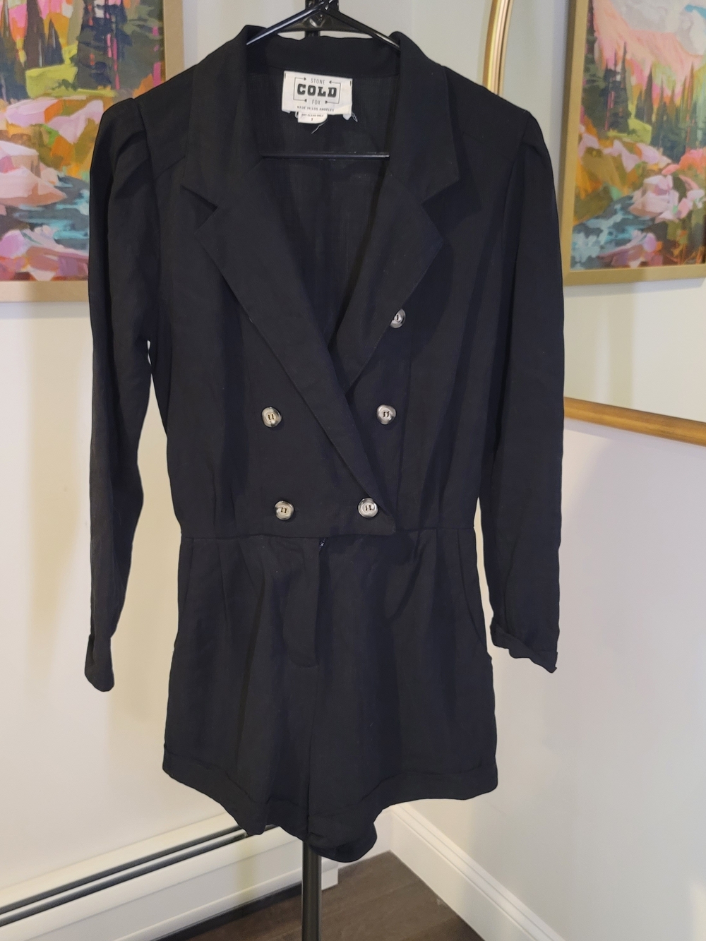 Black Pine Romper Long Sleeve Blazer Double Breasted Style Women's Size M